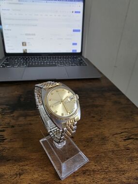 Gold-Tone Men's Dress Watch with Two-Tone Bracelet